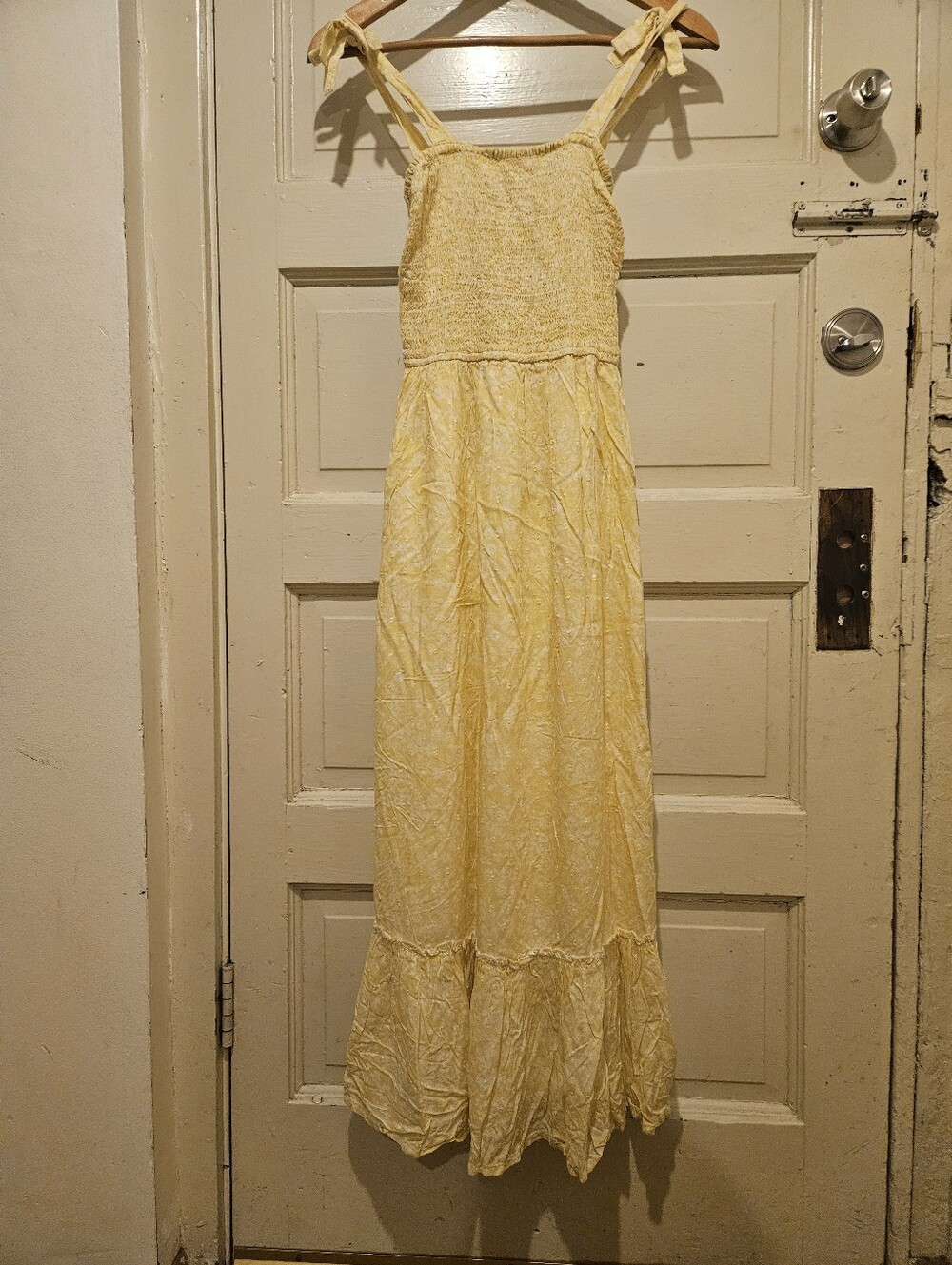 Japna Yellow Smocked Maxi Dress with Tie Straps